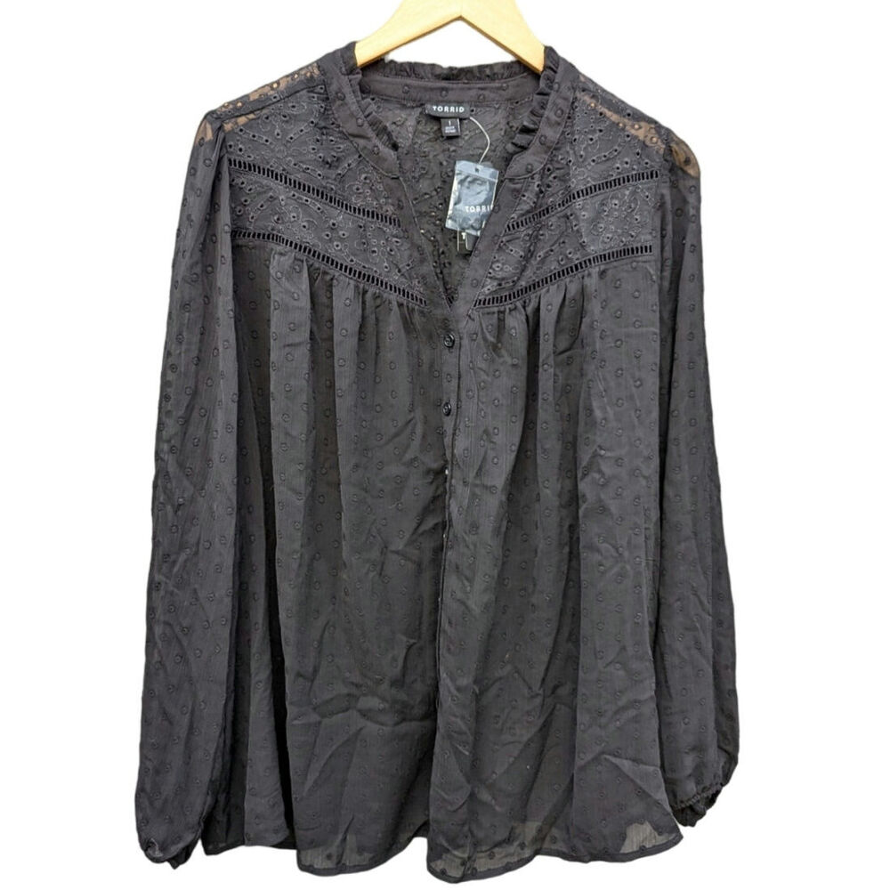 NWT Plus Size Torrid 1X Chiffon Lace Dark Romantic Fairy Goth Whimsygoth Blouse